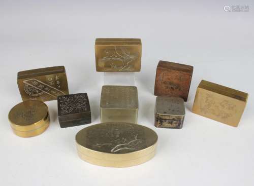 A group of nine Chinese metal inkboxes