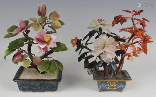 A Chinese hardstone flower arrangement