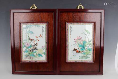 A set of four Chinese famille rose porcelain rectangular pla...