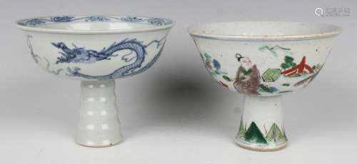 A Chinese blue and white porcelain stem cup