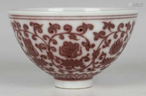 A Chinese Ming style iron red decorated porcelain bowl of he...