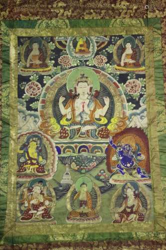 A group of three Tibetan thangkas