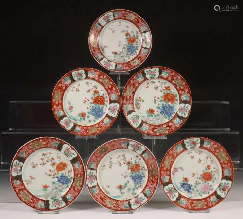 Japan, set van twaalf Kutani porseleinen borden, Meiji perio...
