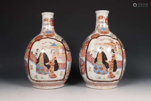 Japan, paar Imari porseleinen flessen, Meiji periode (1868-1...