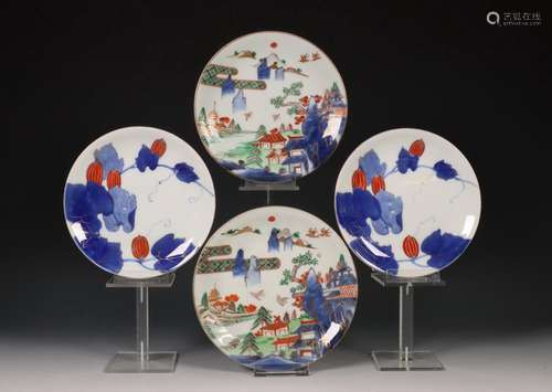 Japan, twee paar Imari porseleinen bordjes, 20e eeuw,