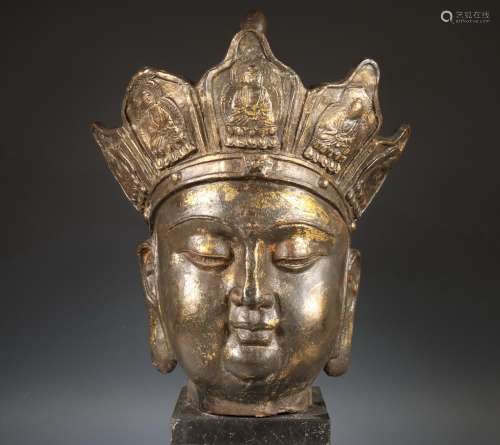 China, deels verguld metalen hoofd van een Bodhisattva,