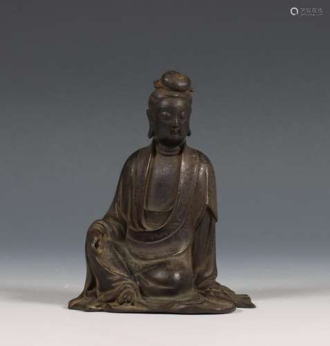 China, zwart gepatineerde bronzen Guanyin, 19e eeuw,