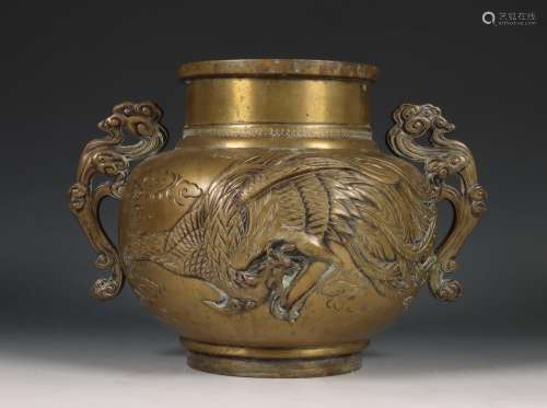 China, bronzen draken en feniks vaas, 20e eeuw,