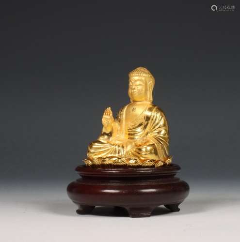 China, 22 kt. gouden figuur van Boeddha, modern,