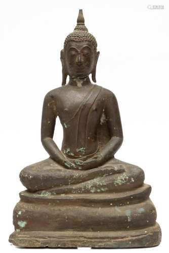 Thailand, bronzen figuur van Boeddha Shakyamuni, Lanna-perio...
