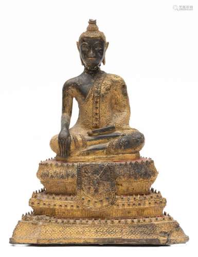 Thailand, Ratnakosin-periode verguld bronzen figuur van Boed...