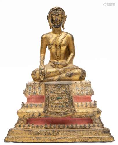 Thailand, Ratnakosin-periode verguld bronzen figuur van Boed...