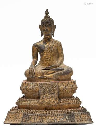 Thailand, Ratnakosin-periode verguld bronzen figuur van Boed...