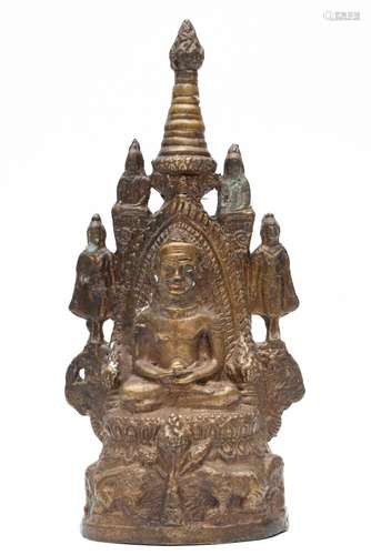 Thailand, bronzen altaar met Boeddha, eerste helft 20e eeuw,