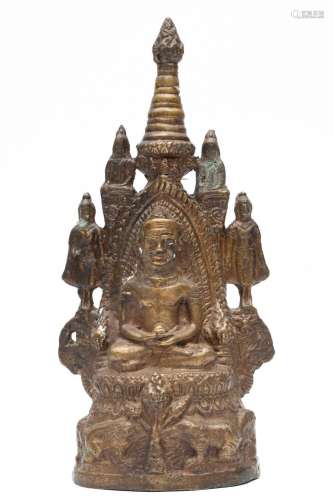 Thailand, bronzen altaar met Boeddha, eerste helft 20e eeuw,