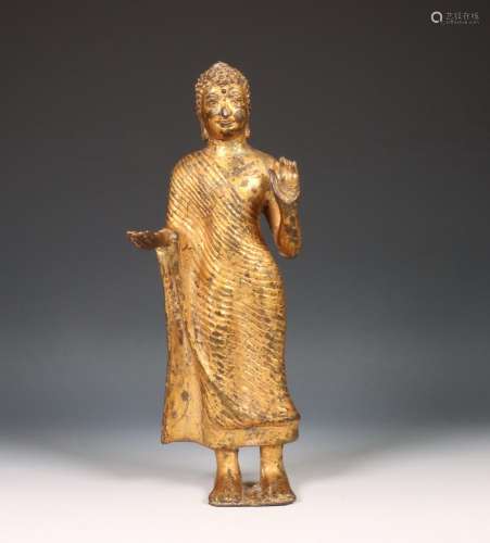 Sri Lanka, verguld bronzen figuur van Boeddha, ca. 20e eeuw,