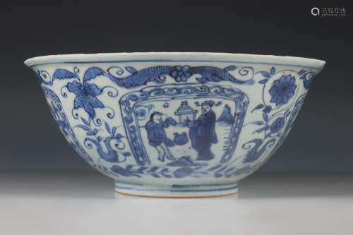 China, blauw-wit porseleinen Transition kom, midden 17e eeuw...