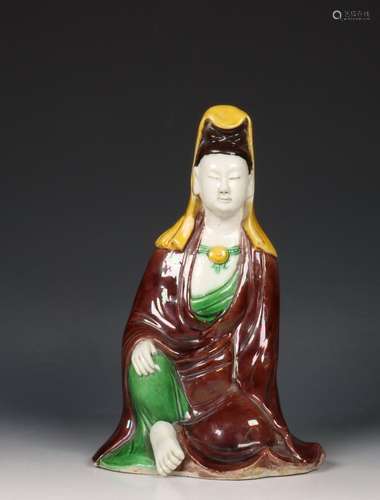 China, sancai-geglazuurd figuur van Guanyin, laat 18e/ 19e e...