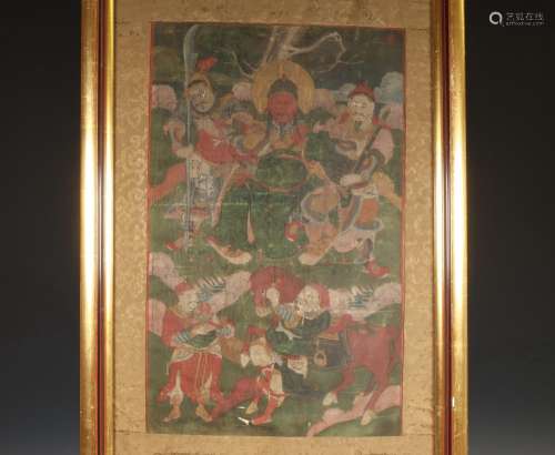 Sino-Tibet, thangka met voorstelling van Guandi, ca. 1800,