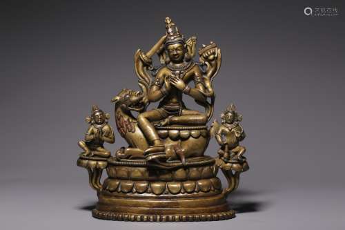 In the Qing Dynasty, three consecutive statues of Manjusri B...