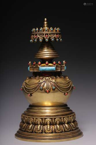 In the Qing Dynasty, the gilt copper pagoda was inlaid with ...