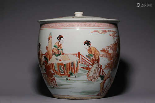 In the Qing Dynasty, colorful characters story Tumi urn