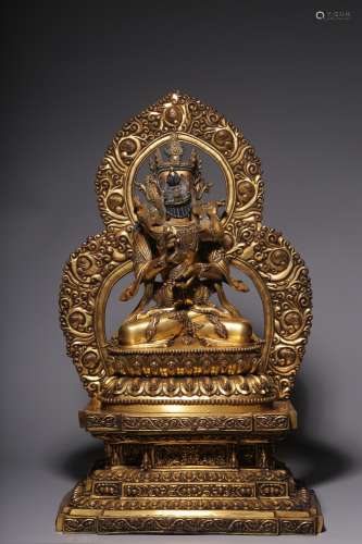 Qing Dynasty, bronze gilt double body Buddha statue