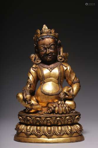 Bronze gilt statue of the God of Wealth in Qing Dynasty
