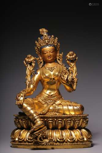 Qing Dynasty, gilt bronze sitting Tara