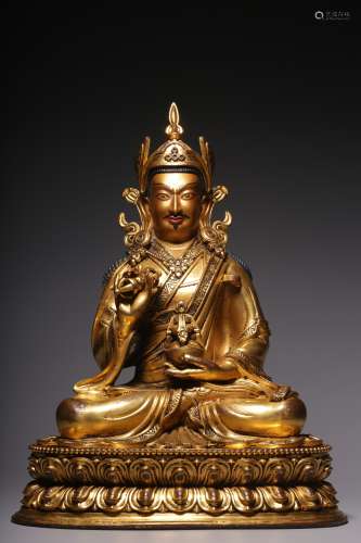 Qing Dynasty, bronze gilt lotus unripe seated statue