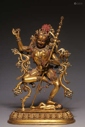 A bronze gilt statue of Dakinus from the Qing Dynasty