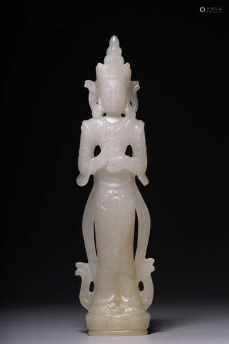 Qing Dynasty, Hetian white jade Guanyin statue