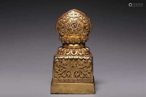 Qing Dynasty, copper gilt gold treasure pattern seal