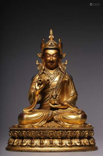 Qing Dynasty, bronze gilt lotus unripe seated statue