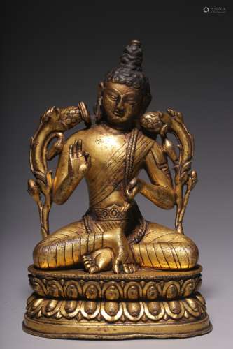 Qing Dynasty, Pala-style bronze gilt Tara seated figure