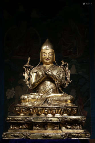 Ming Dynasty, gilt bronze seated statue of Zongkaba