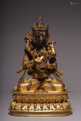 Qing Dynasty, bronze gilt double body Buddha statue