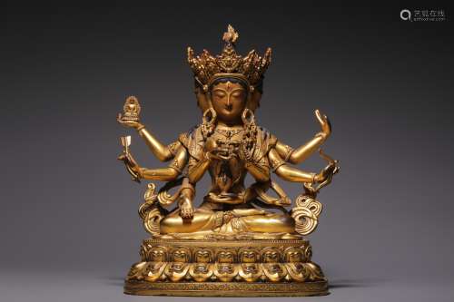 In the Qing Dynasty, a bronze gilt statue of Zhuti Buddha's ...