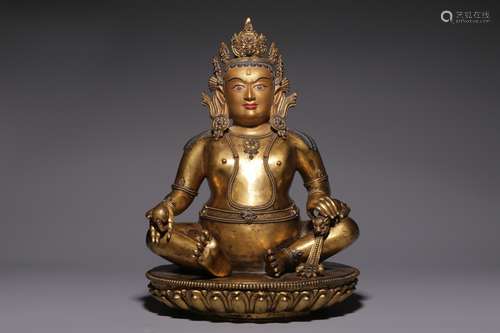 Bronze gilt statue of the God of Wealth in Qing Dynasty