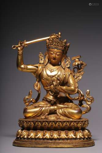 A bronze gilt statue of Manjusri Bodhisattva in Qing Dynasty