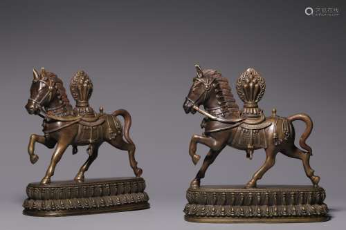Qing Dynasty, Lima alloy three color copper inlaid silver Ma...