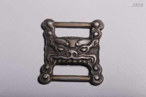 Qing Dynasty, white copper animal face pattern buckle