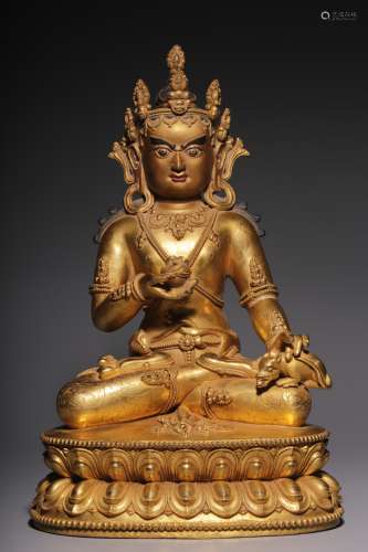 Bronze gilt statue of the God of Wealth in Qing Dynasty