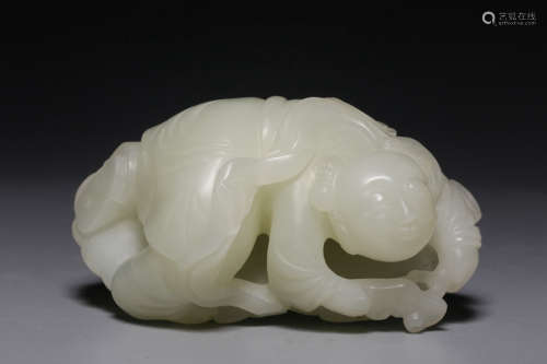 Qing Dynasty, Hetian white jade Ruyi boy piece