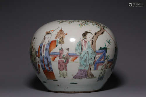 Late Qing Dynasty, pastel three niang godson figure pot
