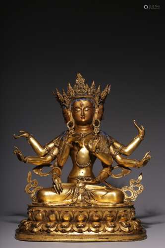 In the Qing Dynasty, bronze gilt Zun wins the Buddha mother