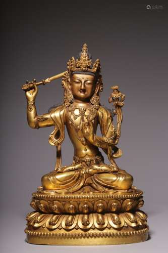 A bronze gilt statue of Manjusri Bodhisattva in Qing Dynasty