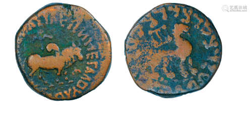 印度斯基泰四查柯阿泽斯二世铜币