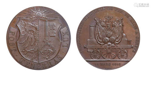 1858年瑞士日内瓦-法国里昂铁路通车纪念大铜章