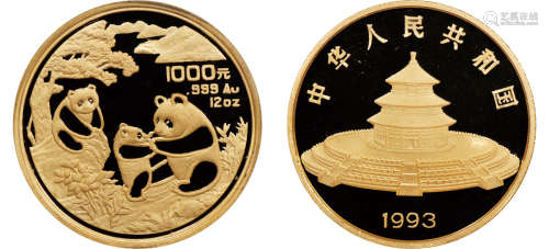 1993版熊猫金银铂及双金属纪念币（12盎司圆形金质纪念币）